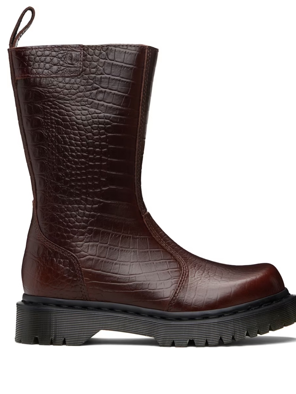 Dr. Martens Women’s Rejena Croc-Embossed Mid-Calf Boot in Mocha Brown